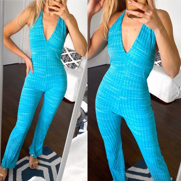 Zara Pants - 🦋 ZARA TURQUOISE BLUE RIBBED COTTON BLEND JUMPSUIT!